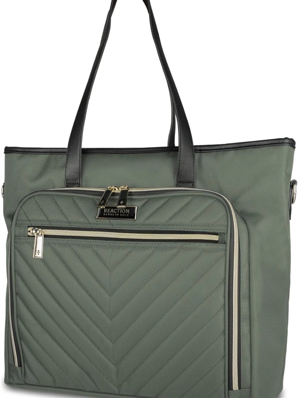 Kenneth Cole Reaction Olive Quilted Front Pocket Tote with Black Handles